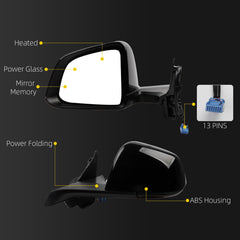 Side Rear View Mirror Compatible with 2020-2024 Tesla Model Y Power Heated Power Folding with Mirror Memory Left Driver Side #1594111-00-C 159411100C (Black 13pin)