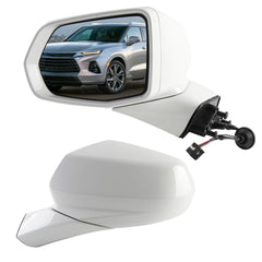 Rear View Mirror Assembly Compatible with Chevy Chevrolet Blazer 2019-2025 Manual Folding Heated Power Glass Replace 84698486 Left Driver Side White(5Pins)