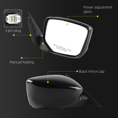Right Side Mirror Compatible with 08-12 Honda Accord Black 3 Pins Passenger Side Mirror with Power Adjustment Glass, Manual Folding, Non-Heated Replaces HO1321230, 76208TA5A01
