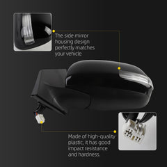 Left Driver Side Door Mirror Compatible with 2009-2012 Toyota RAV4 Japan Built Heated Manual Folding Turn Signal Light Power Glass Replaces Black Pained 9551120, 8794042B10, TO1320264 (7Pins)