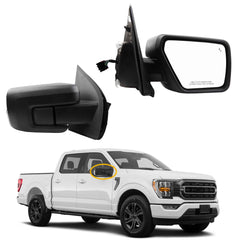 Right Side Mirror Compatible with 2021-2024 Ford F150 with Power Heated Glass, Manual Folding, Blind Spot, Turn Signal, Puddle Light, Temp Sensor, Black Texture Replace# ML3Z17682SA(13 pins)