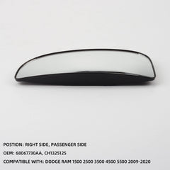 Right Passenger Side Lower Tow Mirror Glass Compatible with Dodge Ram 1500-2020 Non-Heated Convex Mirror with Holder Replace CH1325125