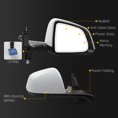 Side Rear View Mirror Compatible with 2020-2024 Tesla Model Y Anti-Glare Glass with Mirror Memory Power Heated Right Passenger Side Power Folding #1495588-00-G 149558800G (13pin White)