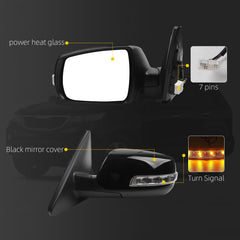 Left Driver Side Mirror Compatible with 2011-2015 Kia Sorento with Power Heated Glass, Turn Signal Light, Manual Folding, Black Mirror Cap Replace# KI1320146 (7Pins)