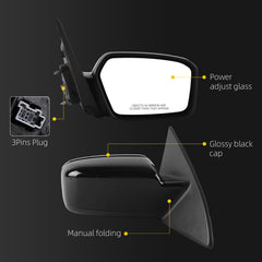Passenger Side Mirror Compatible with 2006-2010 Ford Fusion 3 Pins Right Side Door Mirror with Power Glass, Manual Folding, Non-Heated Replace 6E5Z17682A, FO1321265