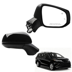 Passenger Side Mirror Compatible With 2021-2025 Toyota Sienna w/Manual Folding Power Glass Heated Blind Spot Black Right Door Mirror Replace#8791508040 TO1321426(6Pins)