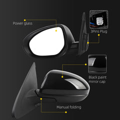 Left Driver Side View Mirror Compatible with Mazda 3 2010 2011 2012 2013 Door Mirror with Power Adjustment and Manual Folding Black Outside Mirror Replace# MA1320162 BBM26918ZL(3pins)