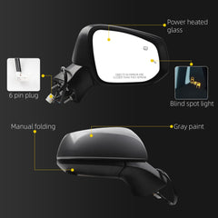 Passenger Side Mirror Compatible With 2021-2025 Toyota Sienna w/Manual Folding Power Glass Heated Blind Spot Right Door Mirror Replace#8791508040 TO1321426(6Pins) Gray
