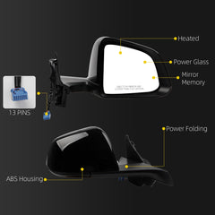 Side Rear View Mirror Compatible with 2020-2024 Tesla Model Y Power Heated Power Folding with Mirror Memory Right Passenger Side #1594112-00-C 159411200C (Black 13pin)
