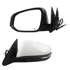 Left Driver Side Mirror Compatible with 2014-2019 Toyota Highlander Heated Power Adjustable Glass Manual Fold Turn Signal Light Painted White 6 PINS Replaces# 87940-0E130 TO1320317