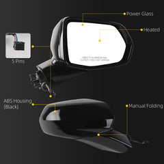 Rear View Mirror Assembly Compatible with Chevy Chevrolet Blazer 2019-2025 Manual Folding Heated Power Glass Replace 84698487 Right Passenger Side Black(5Pins)