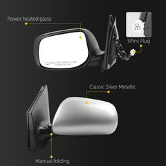 Left Driver Side Mirror Compatible With 2009-2013 Toyota Corolla With Power Glass Heated Manual Folding Door Mirror Silver Replace#8790902A81 TO1320247(5Pins)