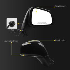 Right Passenger Side Mirror Compatible with 2017-2022 Chevy Trax with Power Glass, Manual Folding, Non Heated, Black Mirror Cover Replace# GM1321578 42654471 (3Pins)