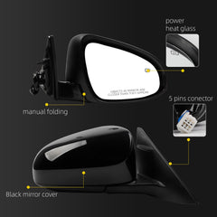 Driver Side Mirror Compatible With 2012 2013 2014 Toyota Camry Left Door Mirror with Manual Folding Power Heated Glass Replace#TO1320276 8790906411(5Pins) Black Cover