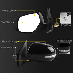 Left Driver Side Mirror Compatible with 2014-2019 Mitsubishi Outlander Sport with Power Heated Glass, Power Folding, Turn Signal Light, Black Cap Replace# 7632B774(9Pins)