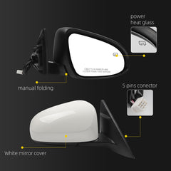 Right Passenger Side Door Mirror Compatible With 2012 2013 2014 Toyota Camry Side View Mirror with Manual Folding Power Heated Glass Replace#TO1321276 8790806411(5Pins) White Cover