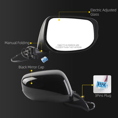Right Passenger Side Mirror Compatible With 2009-2014 Honda Fit Door Mirror with Manual Folding Power Glass Non-Heated Black Replace# HO1321246 76208-TK6-305 76208TK6305(3 Pins)