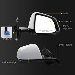 Side Rear View Mirror Compatible with 2020-2024 Tesla Model Y Power Heated Power Folding with Mirror Memory Right Passenger Side #1594112-00-C 159411200C (White 13pin)