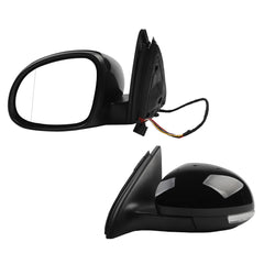 Left Driver Side Mirror Compatible with 2009-2017 Volkswagen Tiguan Side View Mirror with Electric Heated Glass Turn Signal Manual Folding VW1320131 5N1857507P9B9 Gloss Black Cover (6 Pins)