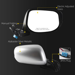 Passenger Door Side Mirror Compatible With 2009-2014 Honda Fit Right Side View Mirror with Manual Folding Power Glass Non-Heated Silver Replace# HO1321246 76208-TK6-305 76208TK6305(3 Pins)