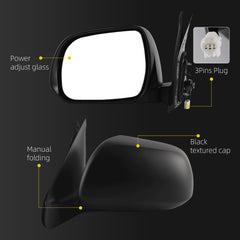 Driver Side Mirror Compatible with 2012-2015 Toyota Tacoma 3pins Black Left Mirror with Power Adjustable Glass/ Manual Folding Replace TO1320282/ 8794004200