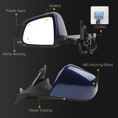 Side Rear View Mirror Compatible with 2020-2024 Tesla Model Y Door Rearview Mirror Heated Power Glass Mirror Memory Power Folding Driver Left 1594111-00-C 159411100C(13pin Deep Blue)
