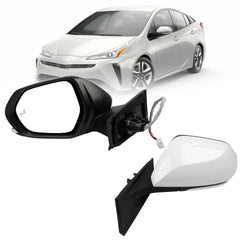 Left Driver Side Mirror Compatible with 2016-2022 Toyota Prius with Power Heated Glass, Manual Folding, Blind Spot Light, White Paint Replace# TO1320357 (6Pins)