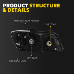 Left+Right Headlight Assembly Compatible with 2004-2007 Toyota Highlander Front Head Lights w/o Halogen Blubs Chrome Housing Replace# TO2503151 TO2502151