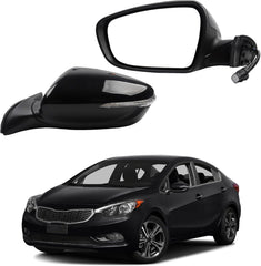 Left Driver Side Mirror Compatible With 2014 2015 2016 Kia Forte Rear view Mirror Black With Manual Folding,Heated,Power Glass,Signal Light Replace# KI1320182 87610-A7210 87610A7210(6 Pins)