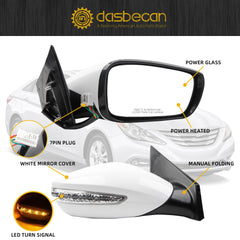 7pins Right Side Mirror Compatible With 2011-2014 Hyundai Sonata Passenger Side Door Mirror With Manual Folding, Heated, Power Glass, Turn Signal Replaces# HY1321168 87620-3Q110 White