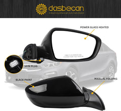 Passenger Side Mirror Black Compatible with 2014 2015 2016 Kia Forte Right Side Rear View Mirror With Manual Folding,Heated,Power Glass Replace# 87620A7200 KI1321181(5 Pins)