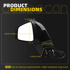 Left Driver Side Mirror Compatible with 2017-2022 Chevy Trax with Power Glass, Manual Folding, Non Heated, Black Mirror Cover Replace# GM1320578 42654474 (3Pins)