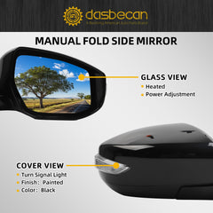 Passenger Side Mirror Compatible with Nissan Altima Sedan 2013-2018 Manual Folding Power Adjustable Glass Heated Turn Signal Light Black 6Pins Replace# NI1321225