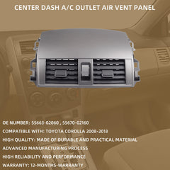 55670-02160 Center Dash A/C Outlet Air Vent Panel Compatible with Toyota Corolla 2008 2009 2010 2012 2013 55663-02060