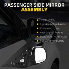 Right Passenger Side Mirror Compatible with 2014-2019 Kia Soul Base with Power Glass, Manual Folding, Non-Heated, White Mirror Cap Replace#87620B2500 KI1321194 (3Pins)
