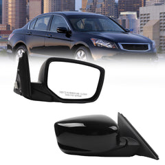 Right Passenger Side Mirror Compatible with 2008-2012 Honda Accord with Power Heated Glass, Manual Folding, Black Mirror Cap Replace# HO1321231 76208TA5A11 (5Pins)