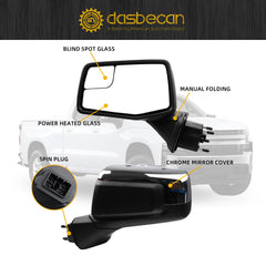 Left Driver Side Mirror Compatible with 2019-2024 Chevy Silverado 1500 with Power Heated/Blind Spot/Manual Folding Chrome Rear View Mirror Replace#GM1320583 84823218(5 Pins)