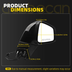 Right Passenger Side Mirror Compatible with 2017-2022 Chevy Trax with Power Glass, Manual Folding, Non Heated, Black Mirror Cover Replace# GM1321578 42654471 (3Pins)