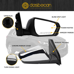 Right Side Mirror Compatible With 2018-2023 Chevy Equinox GMC Terrain with Power Heated Glass/Manual Folding/Memory/Blind Spot Light/Turn Signal Replace# GM1321618 Chrome Paint Cover (12pin)