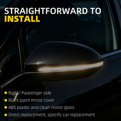 Black Right Side Mirror Compatible with 2015-2020 VW Golf Passenger Side Mirror 6+2Pins Power Heated Glass/ Blind Spot Light/ Turn Signal/ Manual Folding Replace 5GM857508