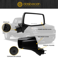Passenger Side Mirror Compatible with 2019-2024 Chevy Silverado 1500 Right Mirror with Power Heated/Temperature Sensor/Manual Folding Black Replace#GM1321583 (7 Pins)