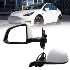 Side Rear View Mirror Compatible with 2020-2024 Tesla Model Y Power Heated Power Folding with Mirror Memory Left Driver Side #1594111-00-C 159411100C (White 13pin)