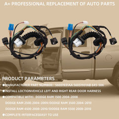 Rear Door Harness with Connectors Wiring Harness 2-Piece Compatible with Dodge Ram 1500 2500 3500 4500 5500 2004-2010 Replaces# 56051931AA 56051931AB 645-506