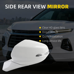 Rear View Mirror Assembly Compatible with Chevy Chevrolet Blazer 2019-2025 Manual Folding Heated Power Glass Turn Signal Light Replace 84539677 Left Driver Side White(7Pins)