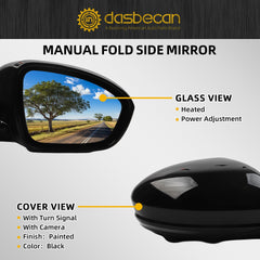 Passenger Side MirrorCompatible with 2019-2023 Nissan Altima Heated Turn Signal Blind Spot Camera Manual Fold Power Adjustment Right Door Mirror 10PINS Black Replaces# NI1321315