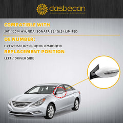 7Pin Left Side Door Mirror Compatible With 2011-2014 Hyundai Sonata Driver Side Mirror With Manual Folding, Heated, Power Glass, Turn Signal Replaces# HY1320168 87610-3Q110 White