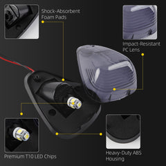 5X LED Cab Roof Marker White Clearance Lights, Black Smoke Lens | Compatible with Ford 1999-2016 F150 F250 F350 F450 F550 Super Duty Pickup Trucks SUV Replace# 264142BK