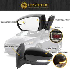 Left Driver Side Mirror Assembly Compatible with 2015-2018 Ford Focus Black Rearview Mirror w/Blind Spot, Power Glass and Turn Signal (5Pin)