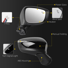 Side Mirror For Mazda CX-5 2015 2016 Blind Spot Right 7 Pins Black Passenger Side Rear View Mirror Power Glass Heated Turn Signal Light Manual Folding Door Mirrors OE# KR2269182B CLH85707052
