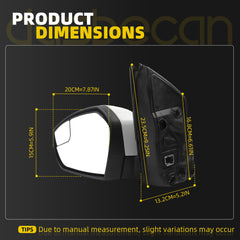 Left Driver Side Mirror Compatible with 2017-2019 Ford Escape with Power Glass, Manual Folding, Non Heated, White Mirror Cap Replace# FO1320564 GJ5417683BC(3Pins)